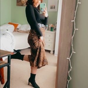Leopard Print Midi Slip Skirt